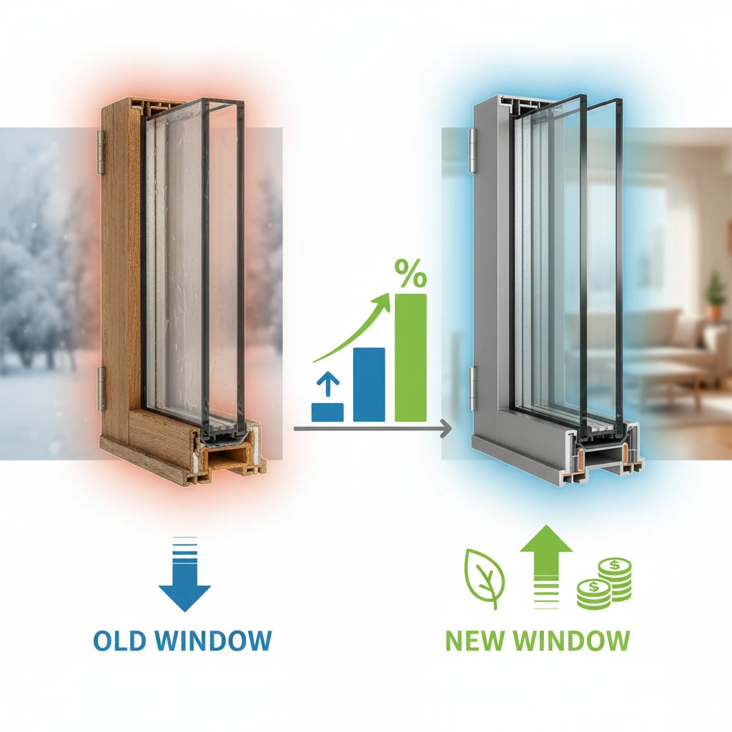 Energy efficient replacement windows installed in Rhode Island home showing modern design